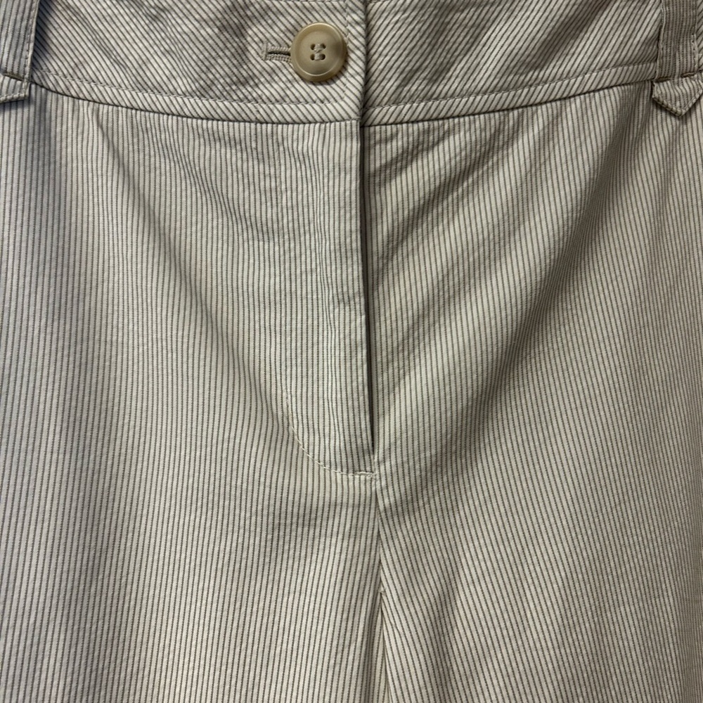 LOFT Anne Taylor Lined cream fine pin-strip pants with a flare hem and pockets - Picture 5 of 8